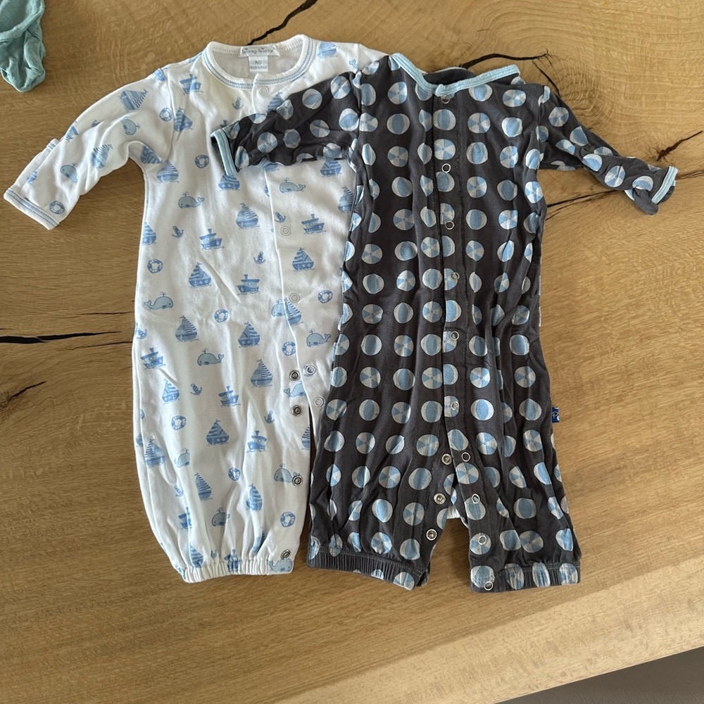 Kickee Pants Blue and Gray Footies with Soft Fabric and Playful Patterns